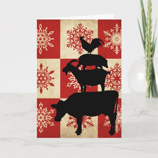 農動物ヴィンテージスタイルカントリークリスマス シーズンカード (正面)