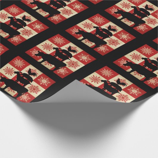 農動物ヴィンテージスタイルカントリークリスマス ラッピングペーパー (角)