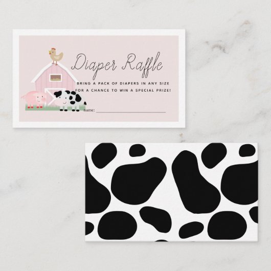 農動物納屋周囲の庭ピンクオムツラッフルチケット エンクロージャーカード (正面/裏面)