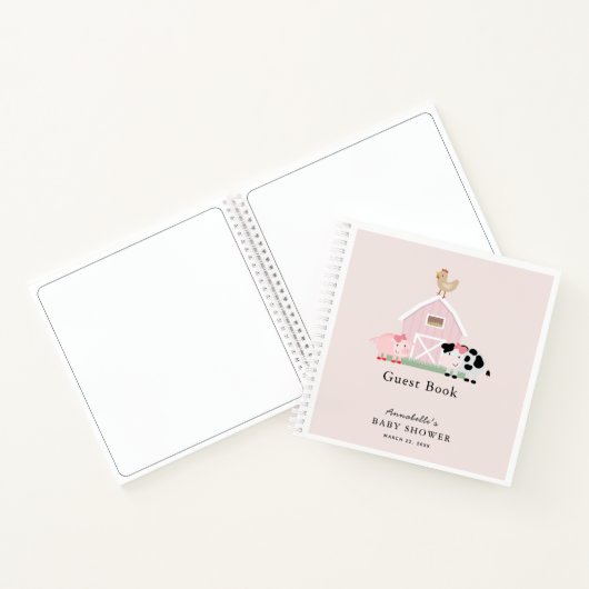 農動物納屋周囲の庭ピンクベビーシャワーゲストブック ノートブック (内部)