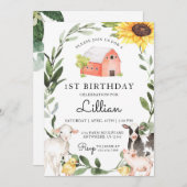 農動物誕生日招待状ひまわり 招待状 (正面/裏面)