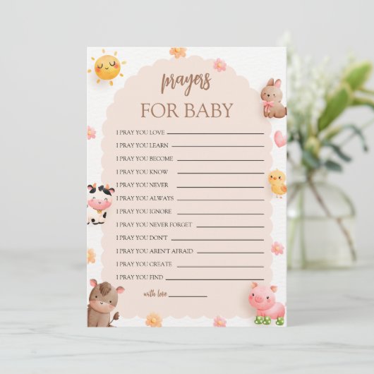 農動物赤ちゃんシャワー祈りの言葉用ベビーカード 招待状 (スタンド正面)