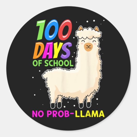 農動物 – 100日の学校No Prob-Llama ラウンドシール (正面)