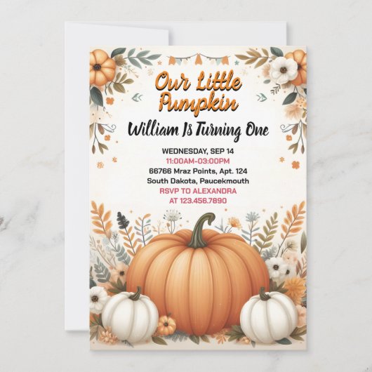 農園おもしろいの子供たち私たちの小さなカボチャは1を回している 招待状 (正面)