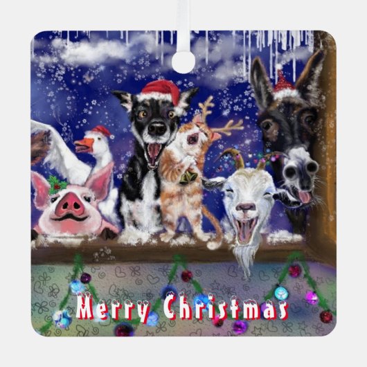 農園おもしろい動物のクリスマス飾り メタルオーナメント (正面)
