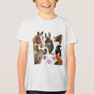 農園おもしろい動物ポートレート トライブレンドＴシャツ