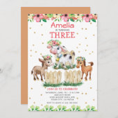 農園お洒落動物の誕生日パーティーへの招待 招待状 (正面/裏面)