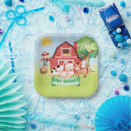 農園かわいい動物の緑の赤ちゃんシャワー ペーパープレート (パーティー)