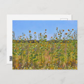 農園かわいらし塀の花はがきに咲くヒマワリ ポストカード (正面/裏面)