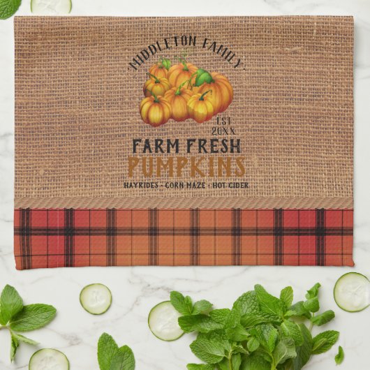 農園の新鮮なカボチャをヴィンテージと格子状に キッチンタオル (折り畳み)