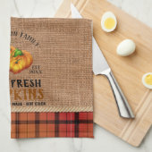 農園の新鮮なカボチャ素朴の入ったプレイド キッチンタオル (四つ折り)