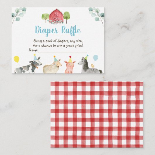 農園の緑の赤ちゃんシャワーおむつラッフルカード エンクロージャーカード (正面/裏面)