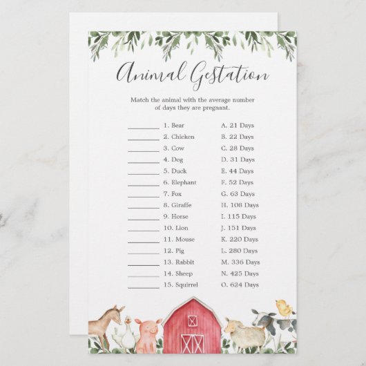 農園の赤ちゃんシャワー動物の妊娠ゲームで (正面/裏面)