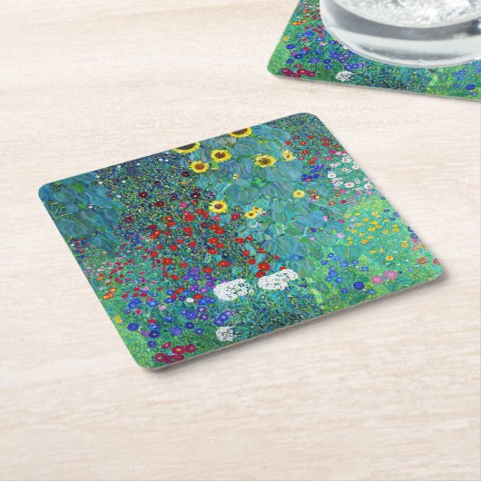 農園ひまわり付きグスタフクリムト スクエアペーパーコースター (アングル)