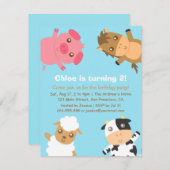 農園カラフル動物の誕生日パーティーへの招待 招待状 (正面/裏面)