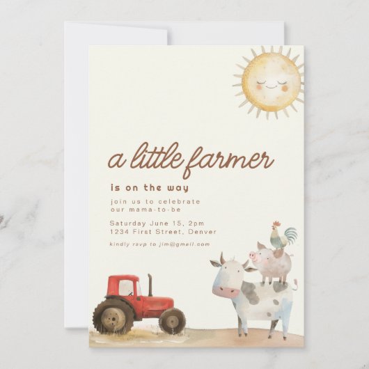 農園テーマベビーシャワー動物付き招待状 招待状 (正面)