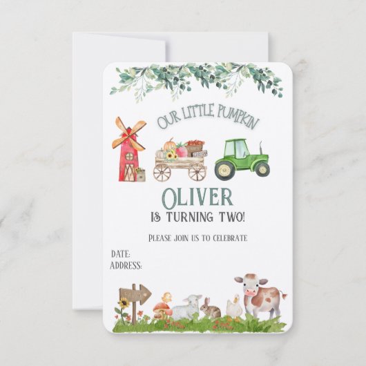 農園パーソナライズされた誕生日の招待状 (正面)