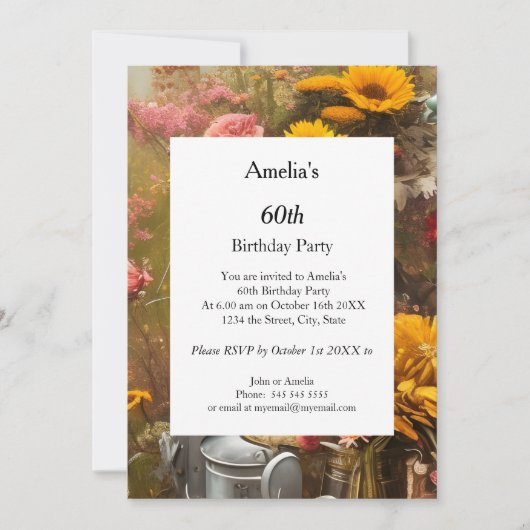 農園モダン誕生会の花 招待状 (正面)