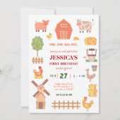 農園動物の最初の誕生日の招待 招待状 (正面)