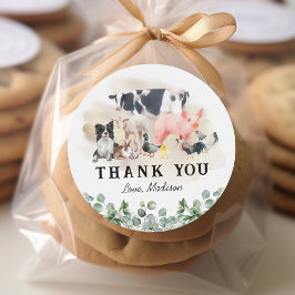 農園動物子供の誕生日パーティーありがとう ラウンドシール