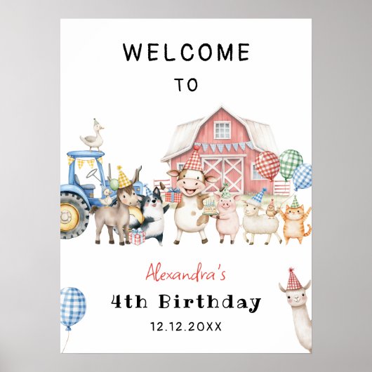 農園動物納屋周囲の庭誕生日パーティーへようこそ ポスター (正面)