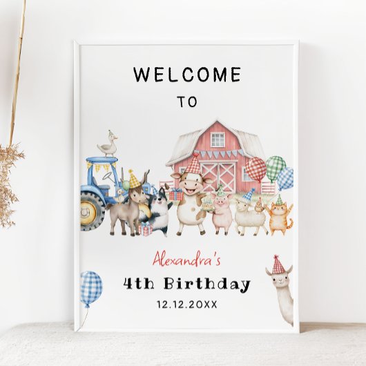 農園動物納屋周囲の庭誕生日パーティーへようこそ ポスター