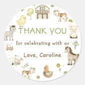 農園動物納屋周囲の庭誕生日パーティー ラウンドシール (正面)