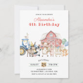 農園動物納屋周囲の庭誕生日パーティー 招待状 (正面)