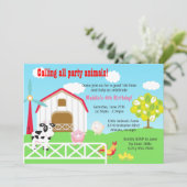 農園動物納屋周囲の庭誕生日パーティー 招待状 (スタンド正面)