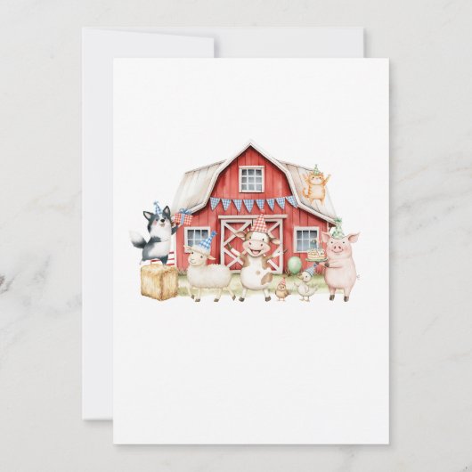 農園動物納屋周囲の庭誕生日パーティー 招待状 (裏面)