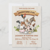 農園動物納屋周囲の庭誕生日パーティー 招待状 (正面)
