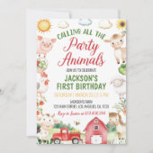 農園動物納屋周囲の庭誕生日パーティー 招待状 (正面)