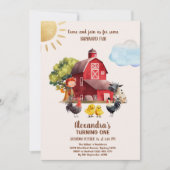 農園動物納屋周囲の庭1歳の誕生日を一歳 招待状 (正面)