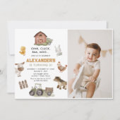 農園動物納屋周囲の庭3歳の誕生日写真 招待状 (正面)