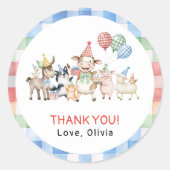 農園動物誕生日納屋周囲の庭誕生日パーティー ラウンドシール (正面)