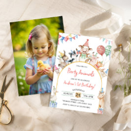 農園動物誕生日納屋周囲の庭誕生日パーティー 招待状