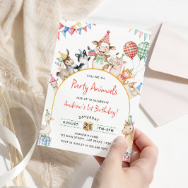 農園動物誕生日納屋周囲の庭誕生日パーティー 招待状