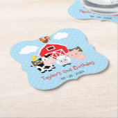 農園動物（青）誕生会/赤ちゃんシャワー ペーパーコースター (アングル)