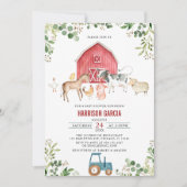 農園男女兼用納屋周囲の庭動物の赤ちゃんシャワー 招待状 (正面)