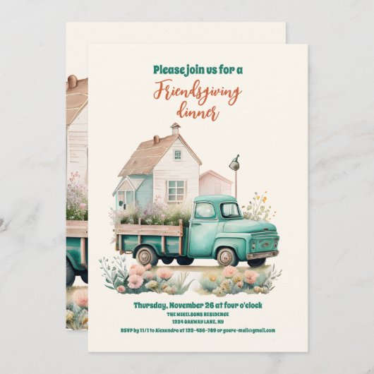 農園素朴の友人たちに感謝祭のディナー 招待状 (正面/裏面)