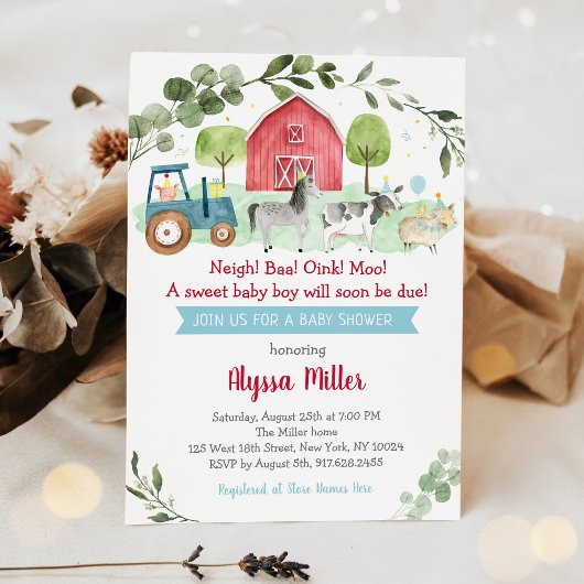 農園素朴の緑の赤ちゃんシャワー 招待状