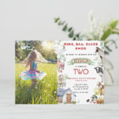 農園素朴動物の誕生日パーティーの写真 招待状 (スタンド正面)