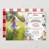 農園素朴動物の誕生日パーティーの写真 招待状 (正面/裏面)