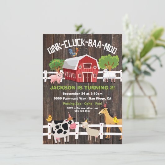 農園素朴動物の誕生日パーティーへの招待 招待状 (スタンド正面)
