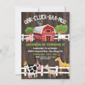 農園素朴動物の誕生日パーティーへの招待 招待状 (正面)