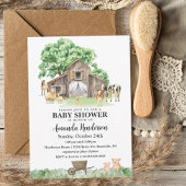 農園素朴動物の赤男女兼用ちゃんシャワー 招待状