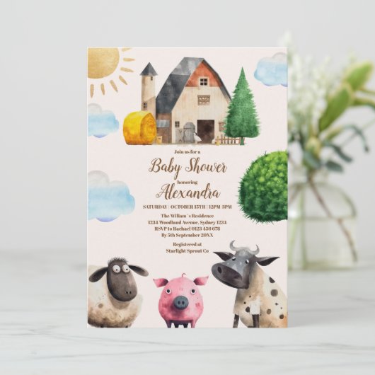 農園素朴動物の赤男女兼用ちゃんシャワー 招待状 (スタンド正面)