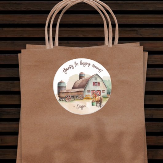 農園素朴動物の馬誕生日ありがとう ラウンドシール