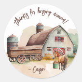 農園素朴動物の馬誕生日ありがとう ラウンドシール (正面)