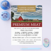 農地の風景、農家と肉屋の広告 チラシ (シングル)